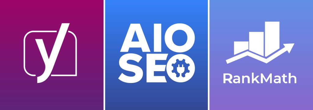 Yoast SEO, AIOSEO and RankMath SEO Plugin Logos